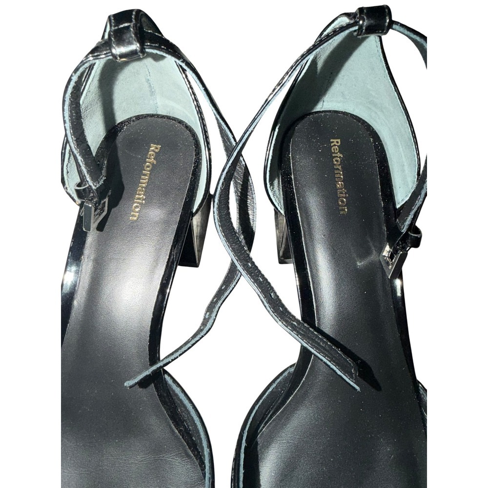 Reformation Black Almond Toe Block Heels Sz 8.5 Minimalist Gothic Office Chic - Picture 5 of 7